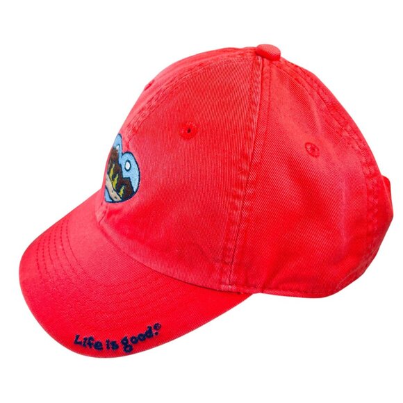 Life Is Good Heart Mountain Embroidery Faded Orange Red Baseball Cap Adjustable - Picture 3 of 10